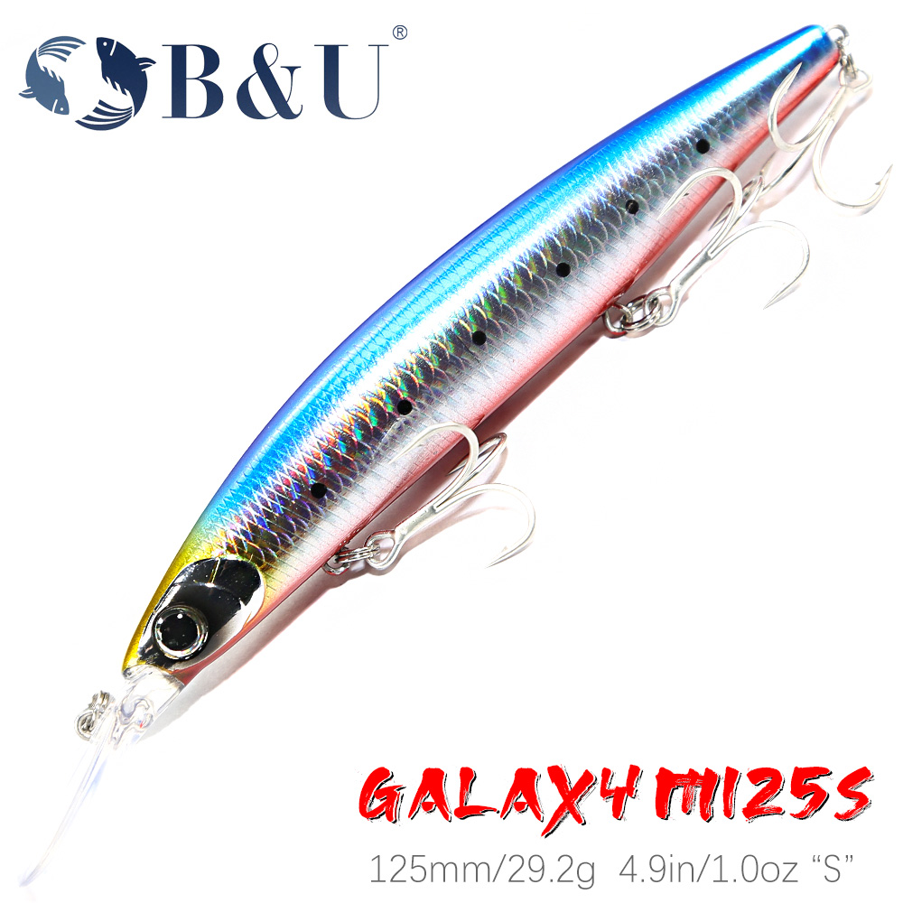 Fishing Lure Crankbait - B & u-シンキングハードベイト,125mm,シーバス,ミノー,海釣りに最適な人工餌
